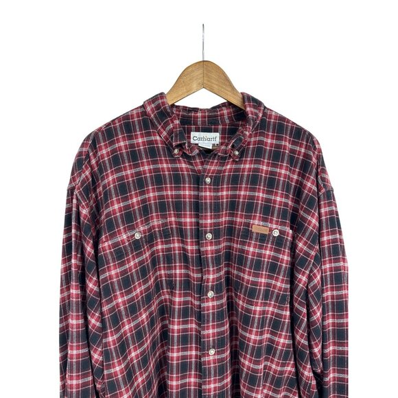 Carhartt Mens Red & Black Plaid Button Down Long Sleeve Flannel Shirt 2XL - Picture 3 of 10